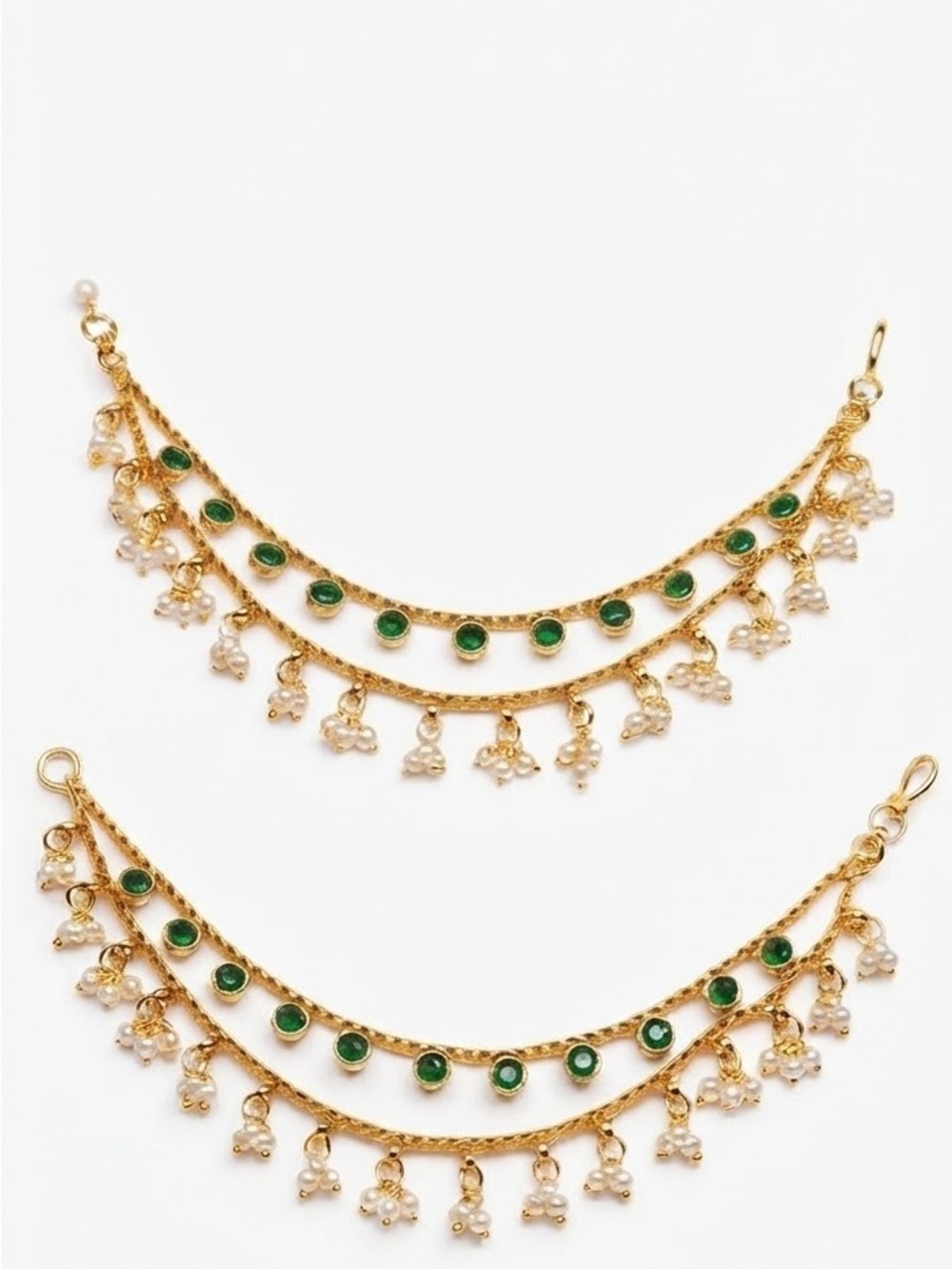 Gold-Tone Green Stone and Pearl Dangle hair Accessories